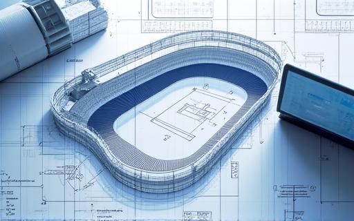 Plans architecturaux d'un stade en cours de conception.